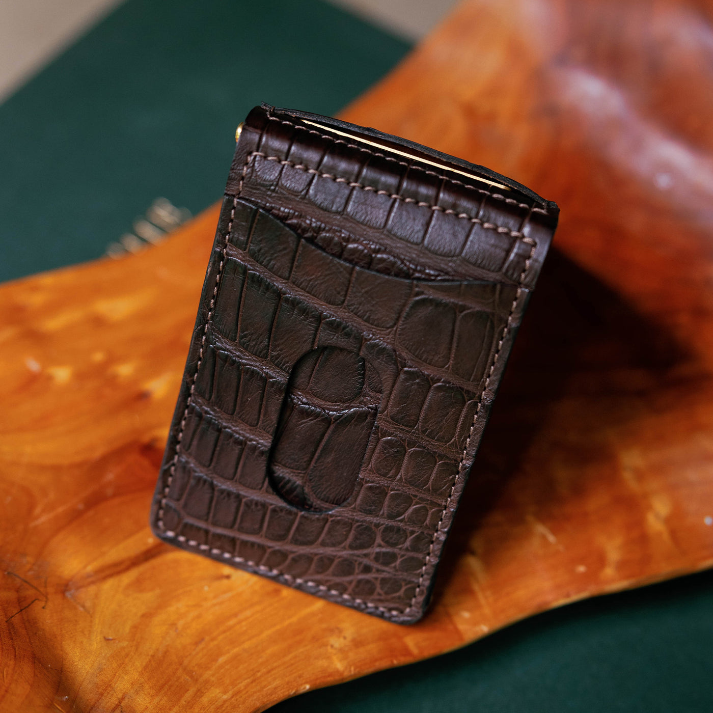 Dark Brown Alligator Bar Wallet